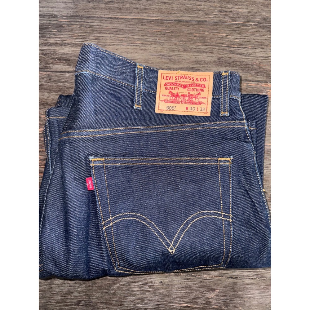 Levis 505 Regular Fit Jeans Dark Wash Indigo Denim Mens 40x32 Straight Leg
